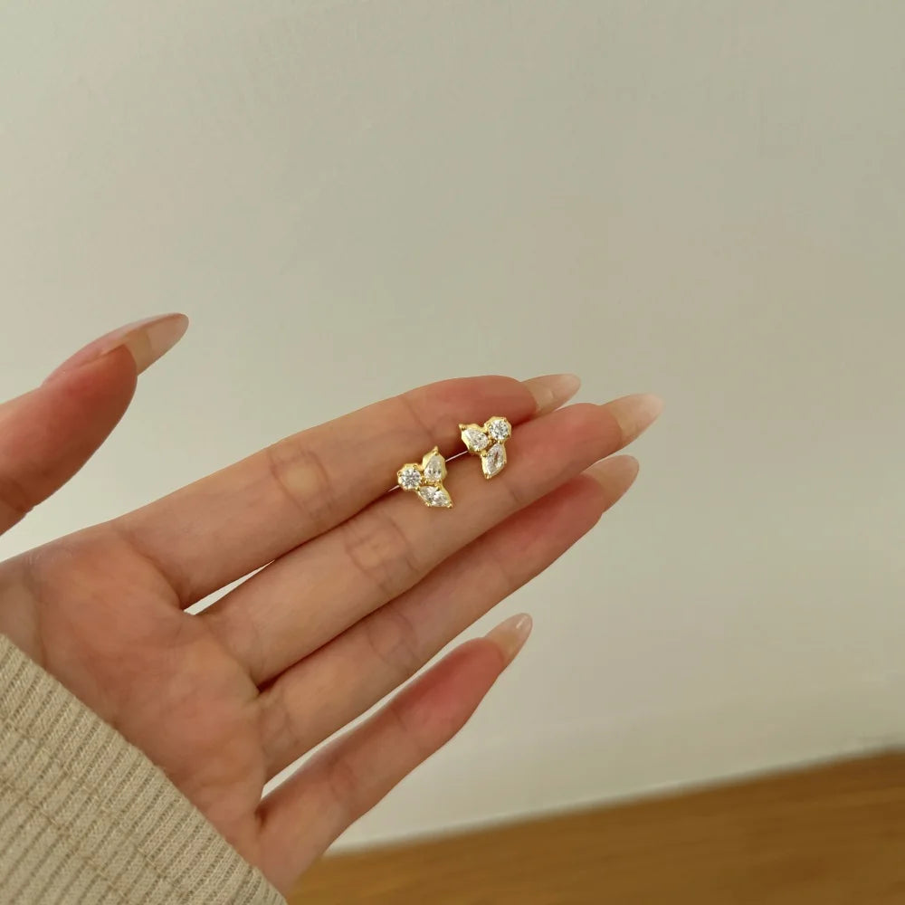 Silver Zircon Marquise Cut Brushed Leaf Ear Studs