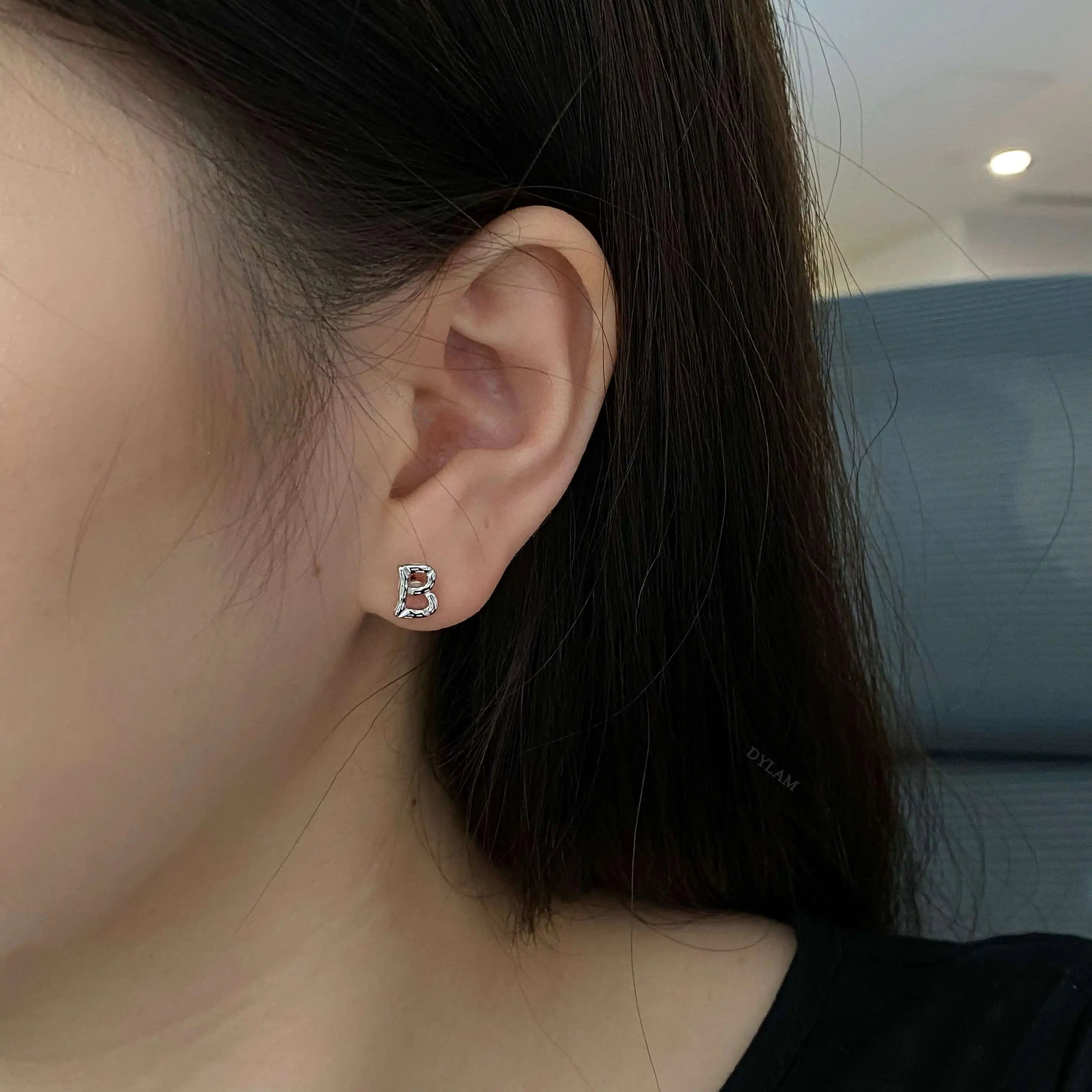 Silver B Ear Studs