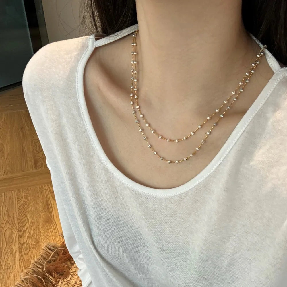 Silver Layered Disc Beaded Necklace