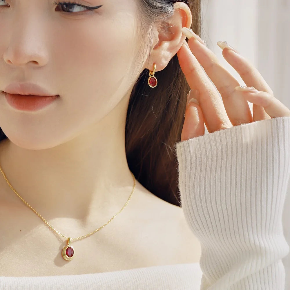 Silver Zircon Oval Cut Drop Huggie Earrings