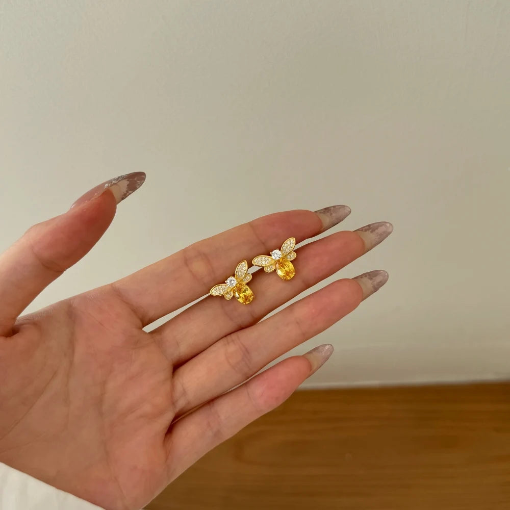 Silver Zircon Oval Cut Bee Ear Studs