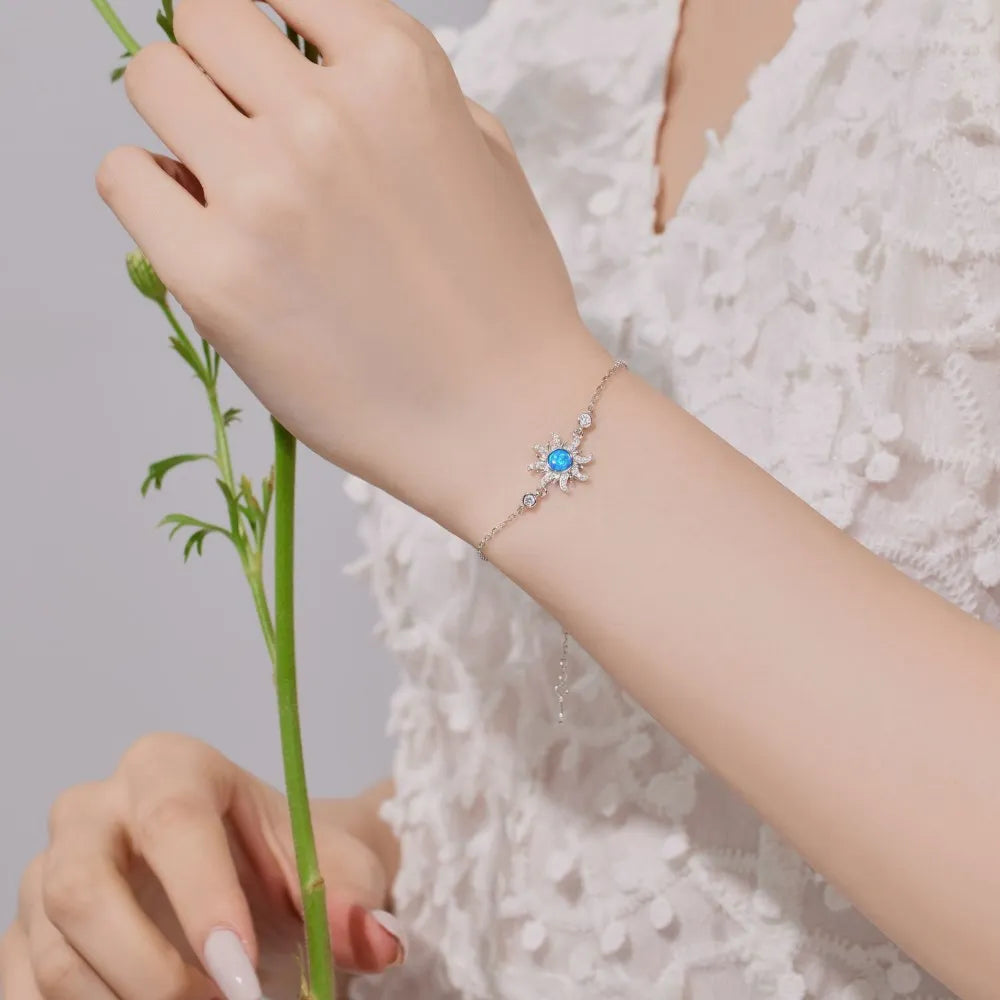 Silver Opal Round Cut Sunshine Chain Bracelet