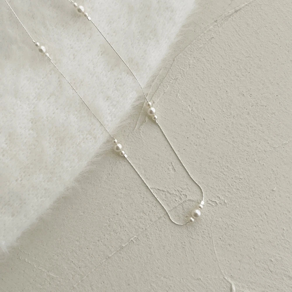 Silver Pearl Link Beaded Necklace