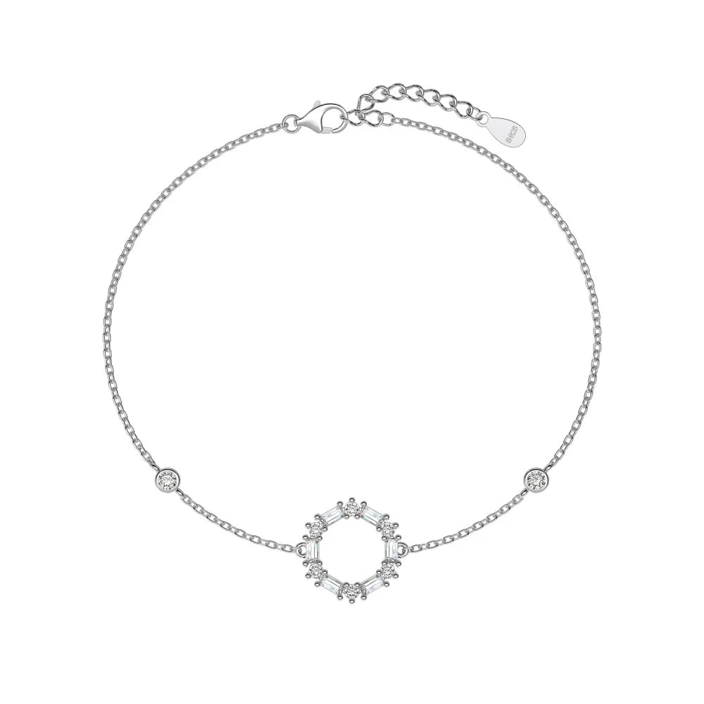 Silver Zircon Baguette Cut Hexagon Chain Bracelet