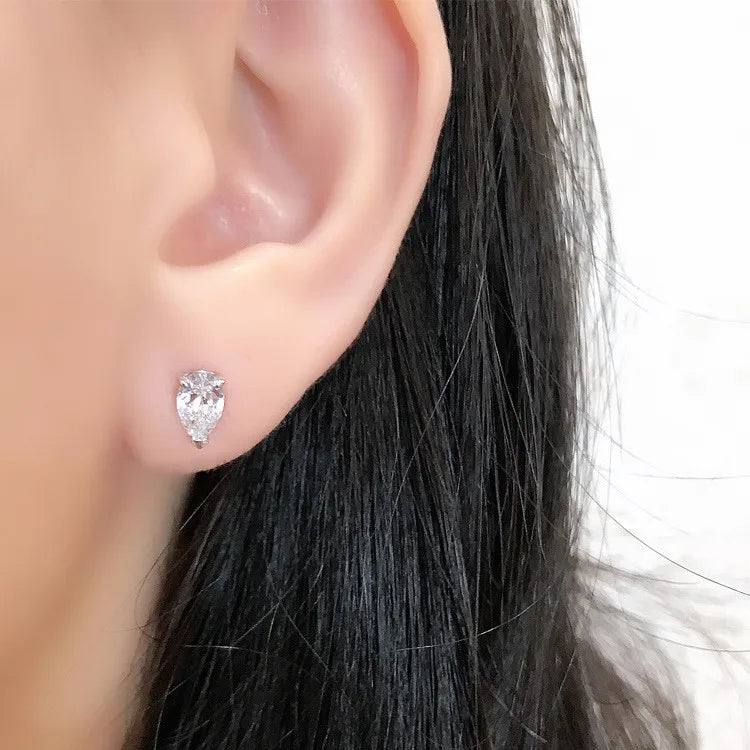 Silver Zircon Pear Cut Water Drop Ear Studs