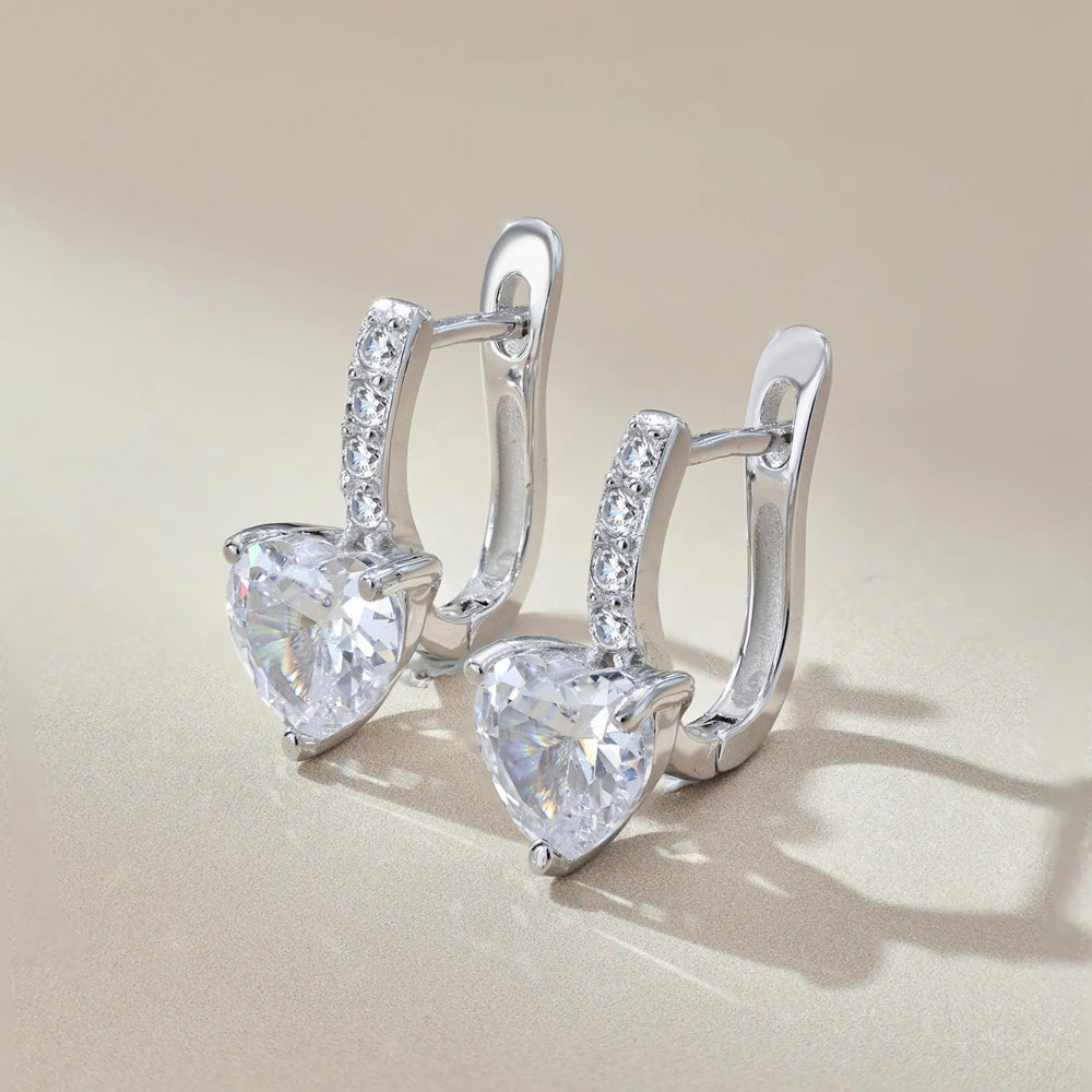 Silver Zircon Heart Cut Iced Ear Hoops