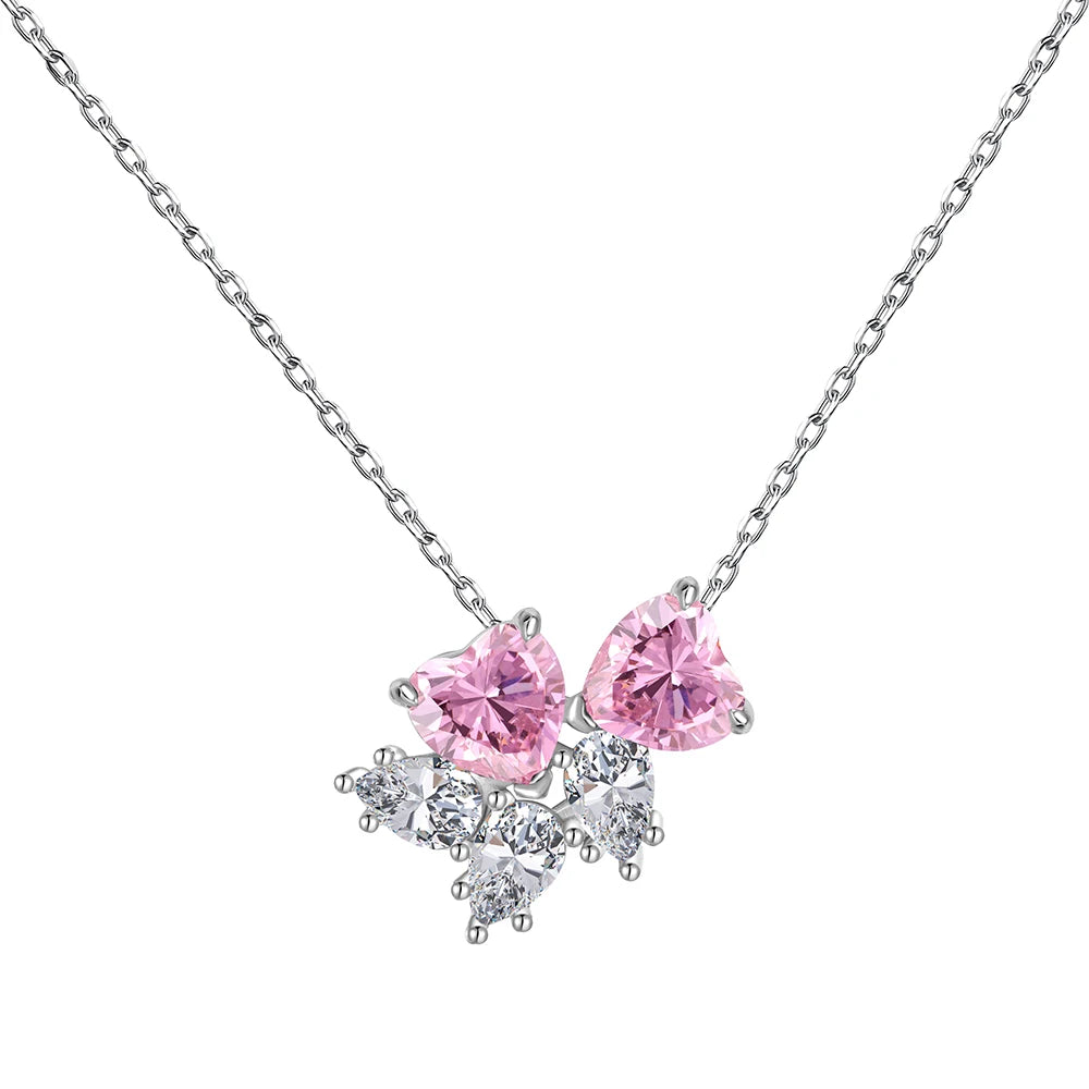 Silver Zircon Heart Cut Loving Leaf Pendant Necklace