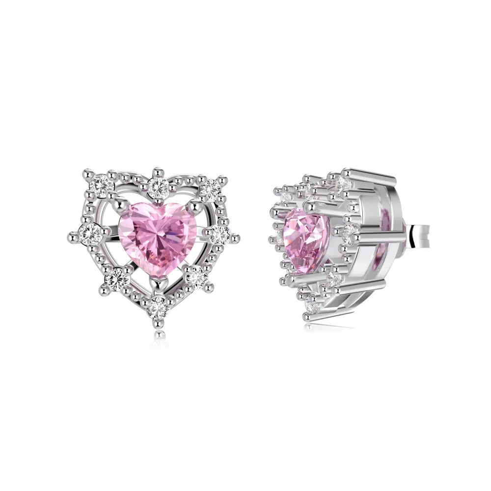 Silver Zircon Heart Cut Halo Multi Layer Ear Studs
