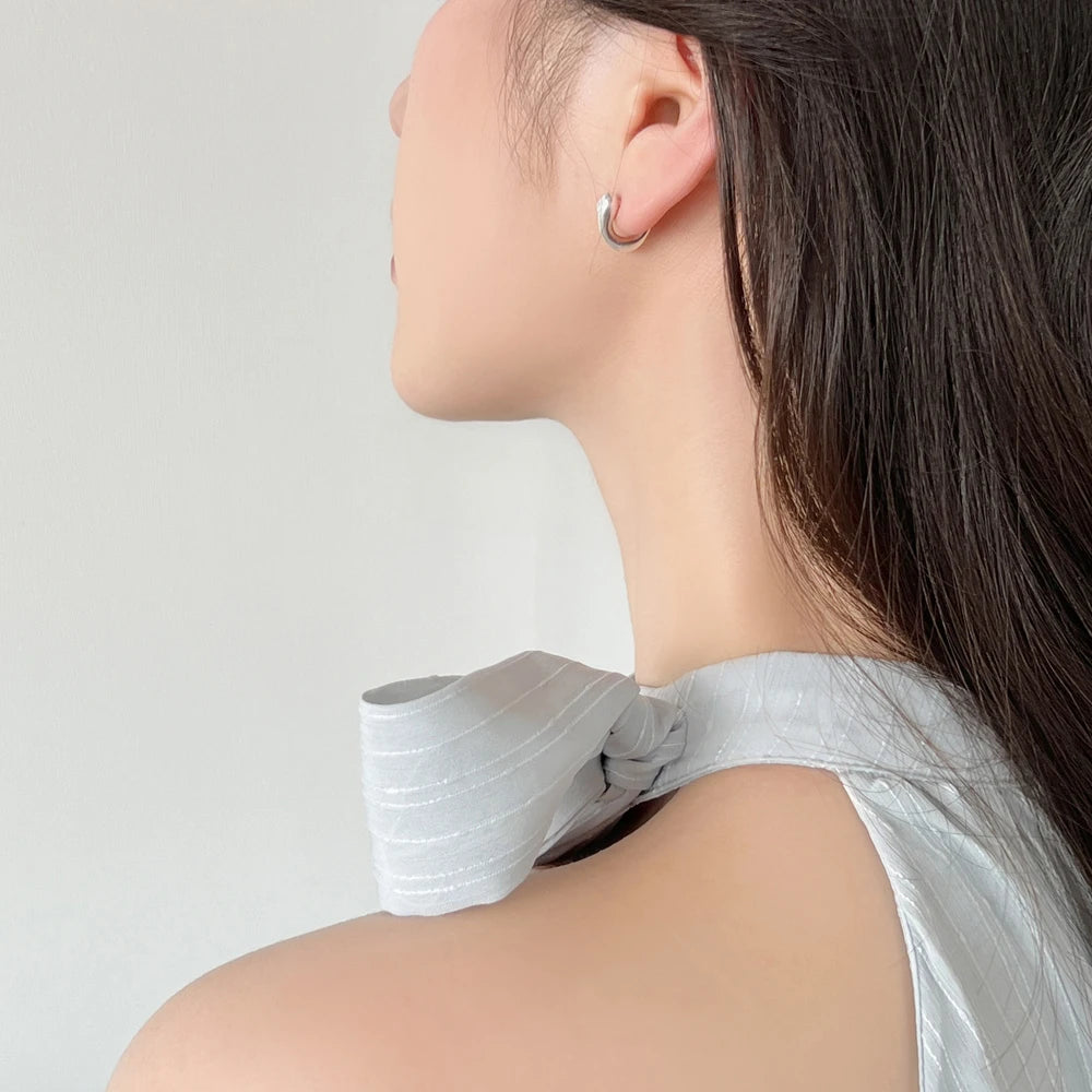 Silver Geometric Huggie Earrings