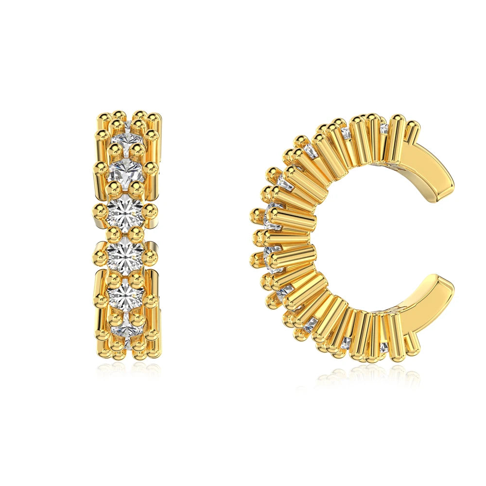 Silver Zircon Round Cut Twisted Inlaid Ear Cuffs