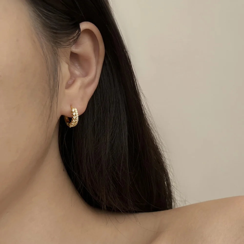 Silver Zircon Round Cut Duel Shape Ear Hoops