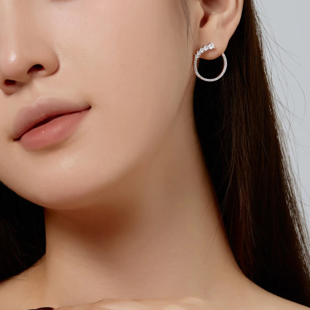 Silver Zircon Round Cut Inlaid Halo Ear Studs