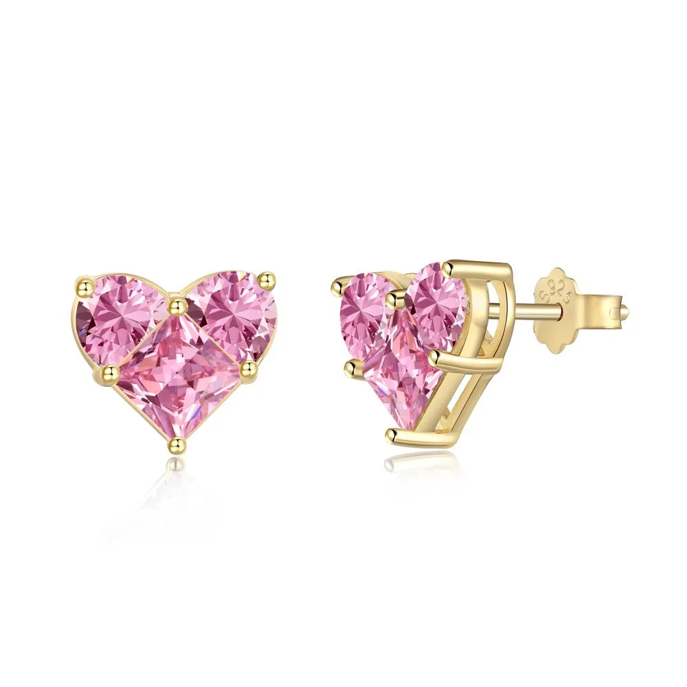 Silver Zircon Princess Cut Heart Ear Studs