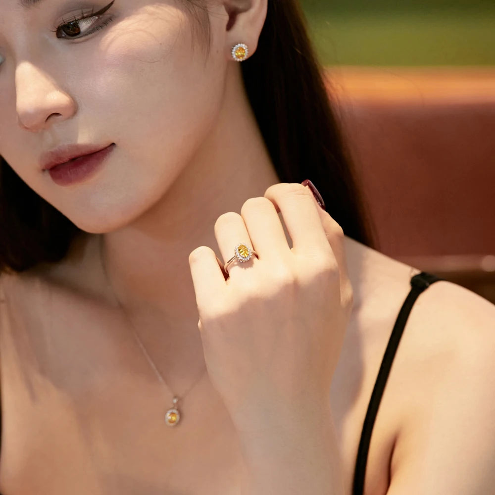 Silver Zircon Oval Cut Halo Flower Ear Studs