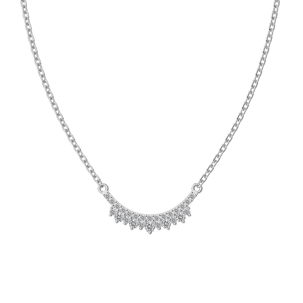 Silver Zircon Round Cut Spiky Smile Bar Necklace