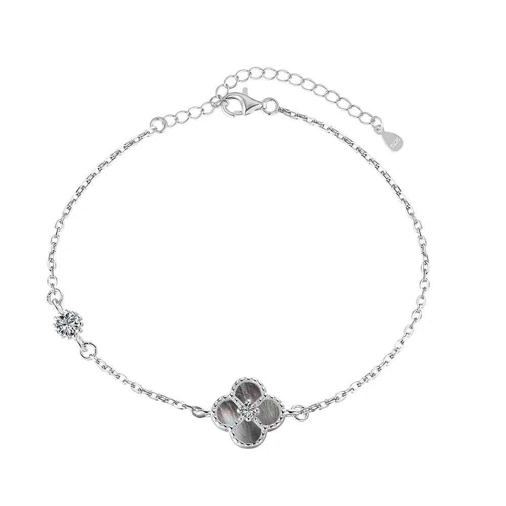 Silver Zircon Round Cut Clover Chain Bracelet
