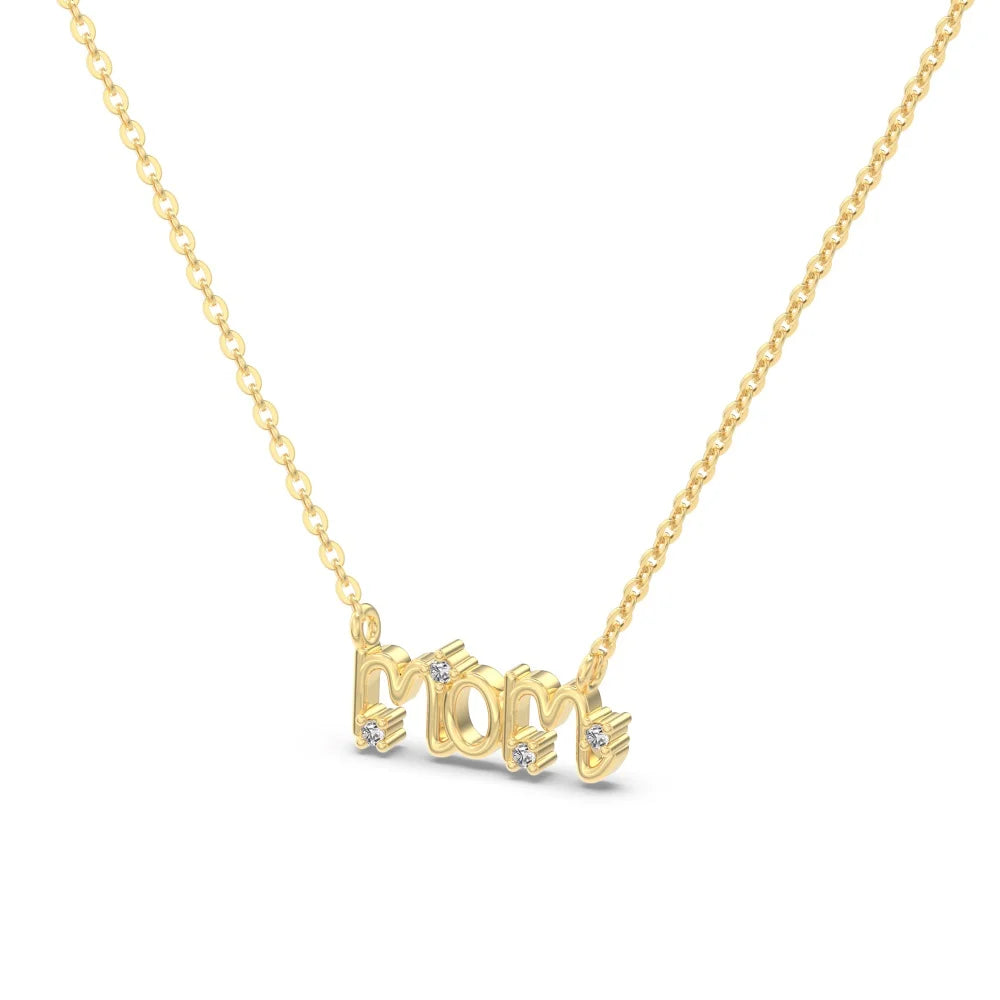Silver Zircon Round Cut Mom Small Bar Necklace