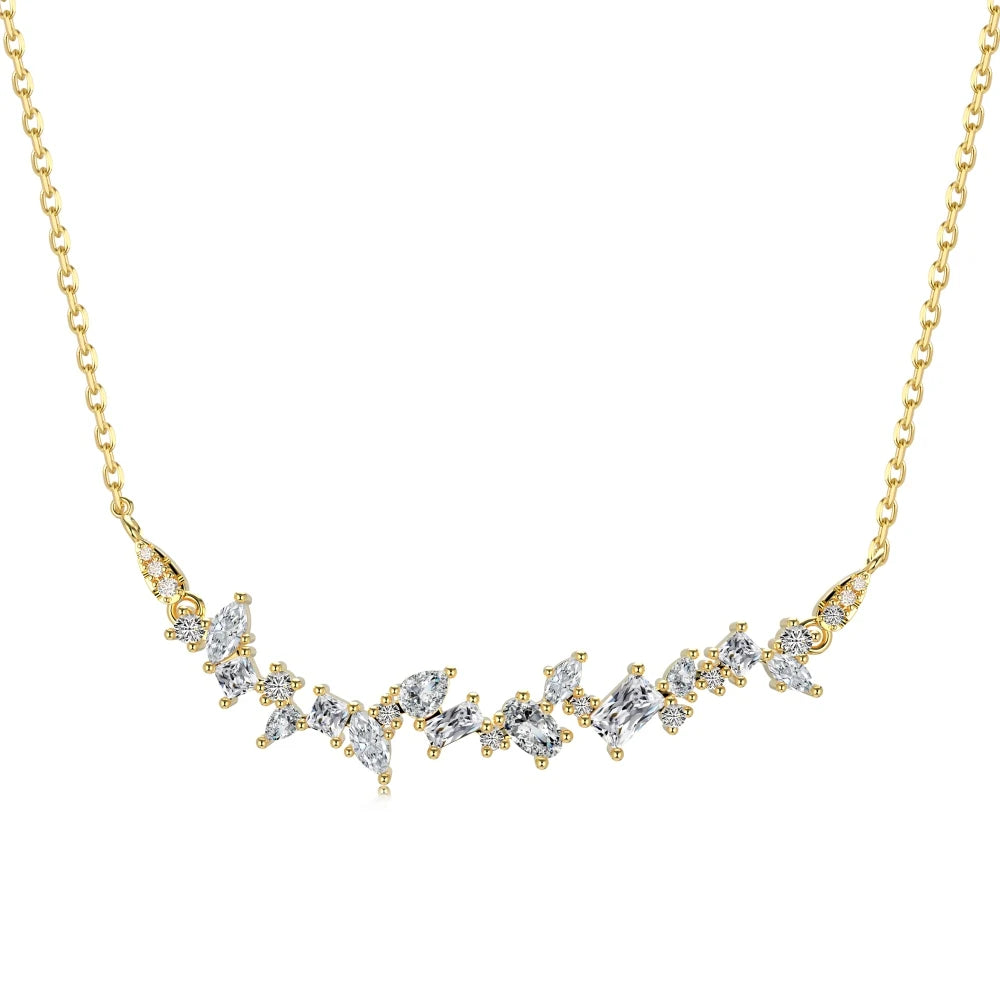 Silver Zircon Marquise Cut Irregular Bar Necklace