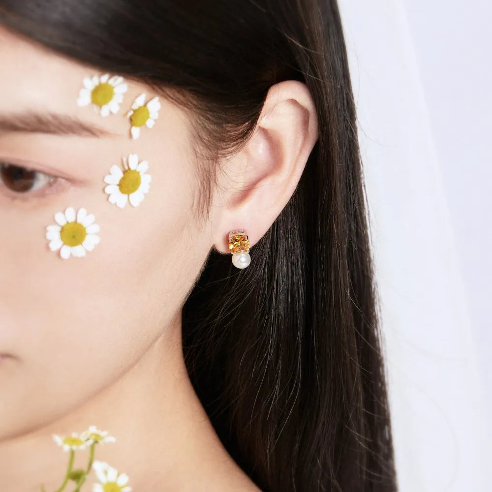 Silver Zircon Cushion Square Cut Stacked Multi Shape Ear Studs