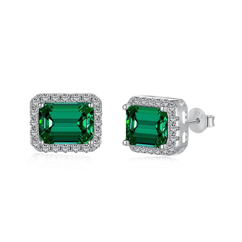 Silver Zircon Emerald Cut Sided Ear Studs