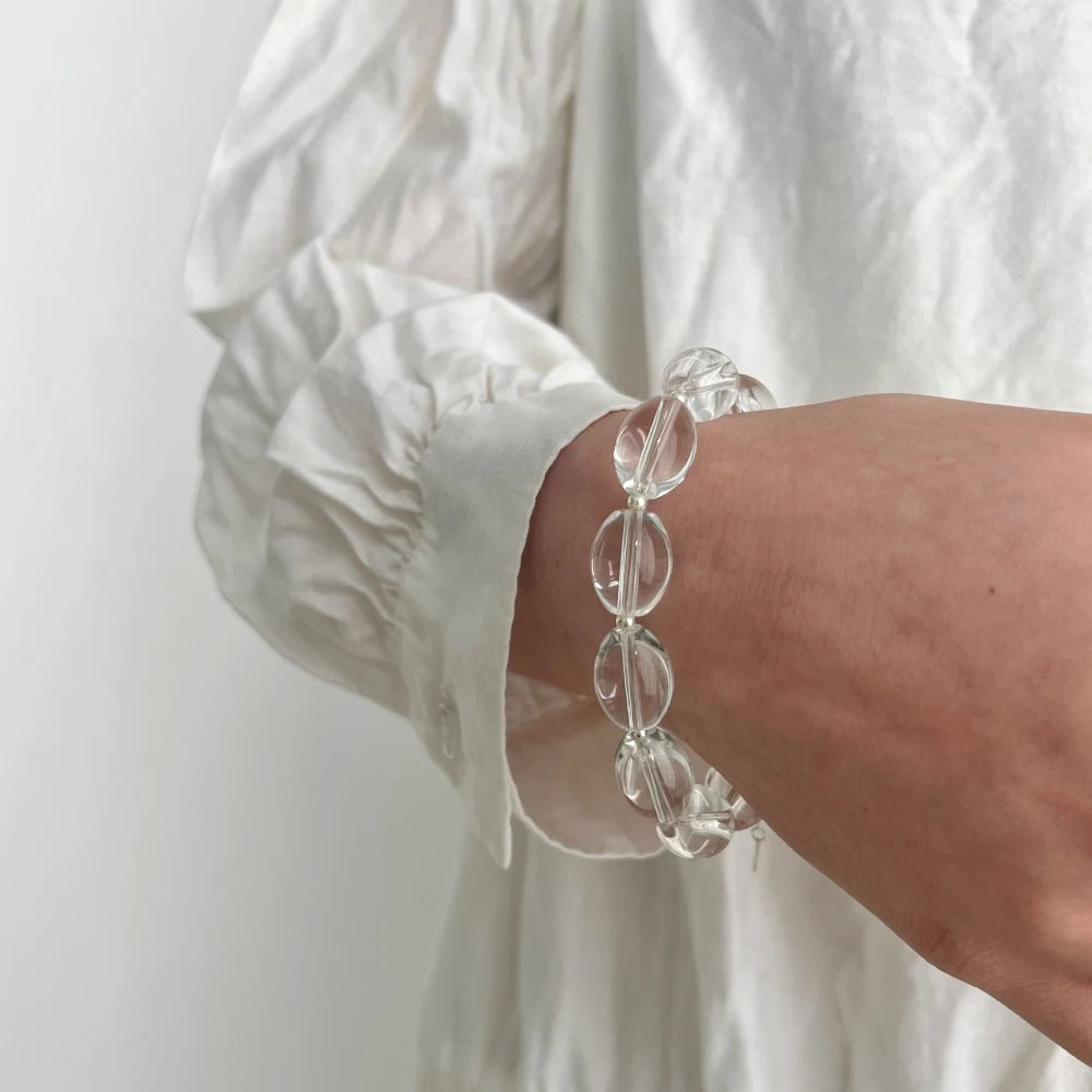 Silver Crystal Oval Cut Oval Beaded Bracelet