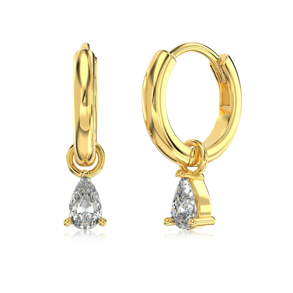 Silver Zircon Pear Cut Water Drop Huggie Earrings