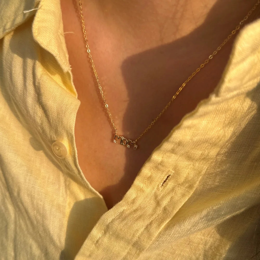 Silver Zircon Round Cut Mom Big Bar Necklace