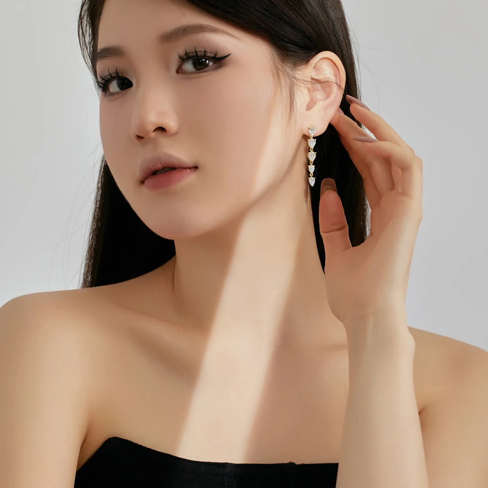 Silver Zircon Pear Cut Tear Tassel Drop Earrings