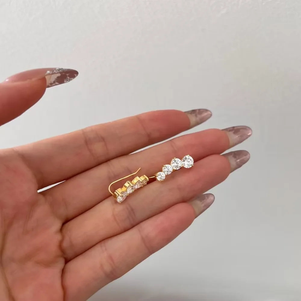 Silver Zircon Round Cut Layered Ear Studs