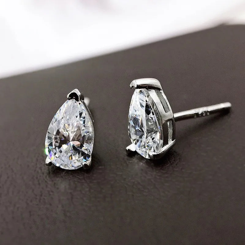 Silver Zircon Pear Cut Water Drop Ear Studs