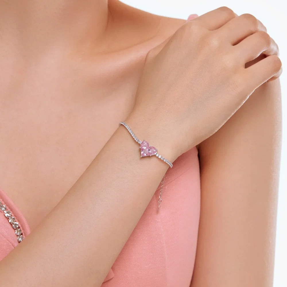 Silver Zircon Princess Cut Heart Tennis Bracelet
