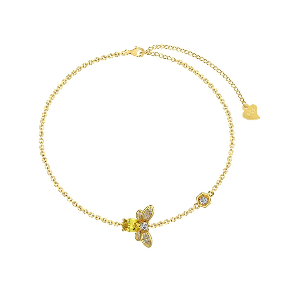 Silver Zircon Round Cut Bee Chain Bracelet