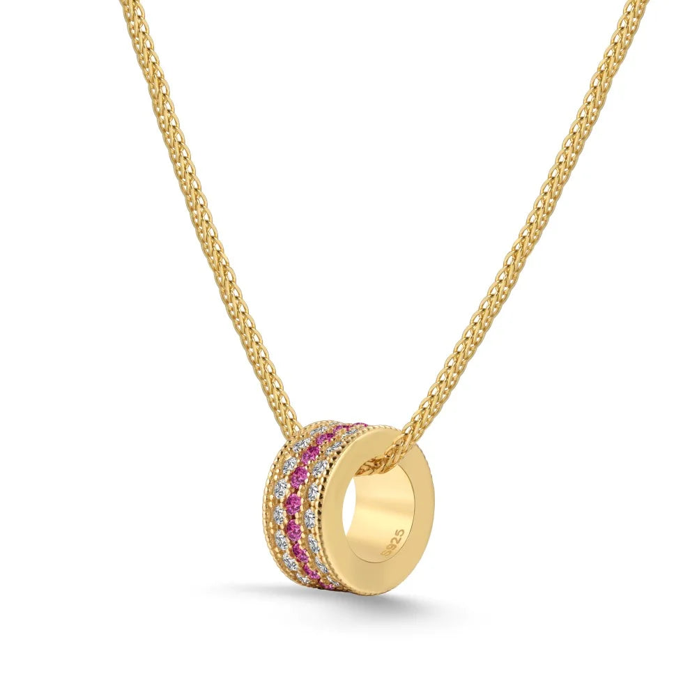 Silver Zircon Round Cut Inlaid Roll Pendant Necklace