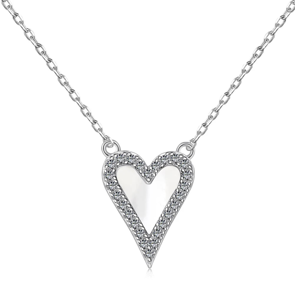 Silver Onyx Heart Cut Halo Heart Pendant Necklace