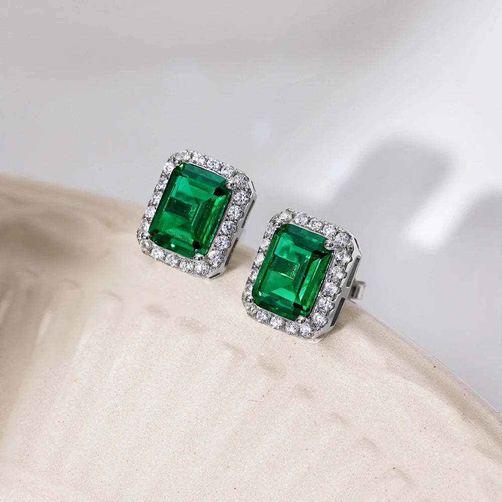 Silver Zircon Emerald Cut Sided Ear Studs