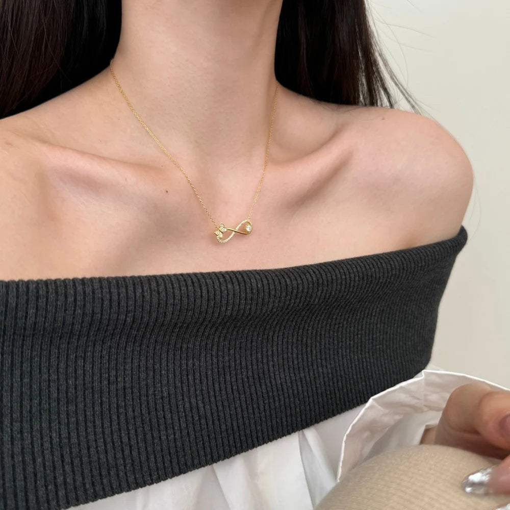 Silver Zircon Round Cut Infinity Bar Necklace