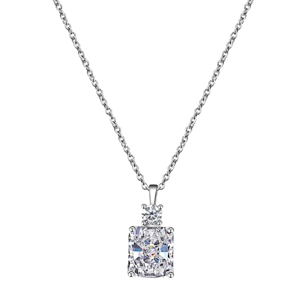Silver Zircon Radiant Cut Stacked Pendant Necklace