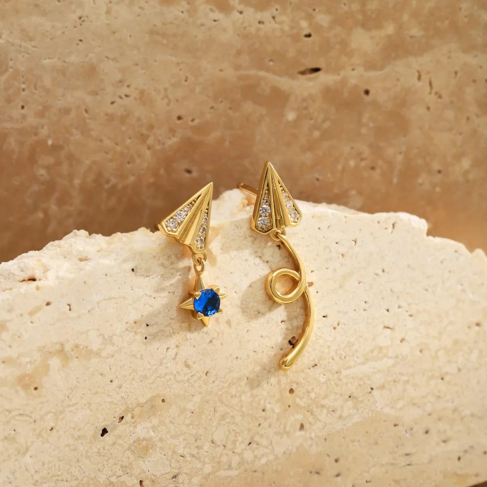 Silver Zircon Round Cut Paper Airplane Drop Earrings