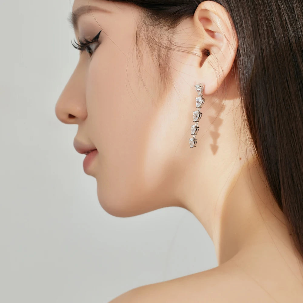 Silver Zircon Pear Cut Tear Tassel Drop Earrings