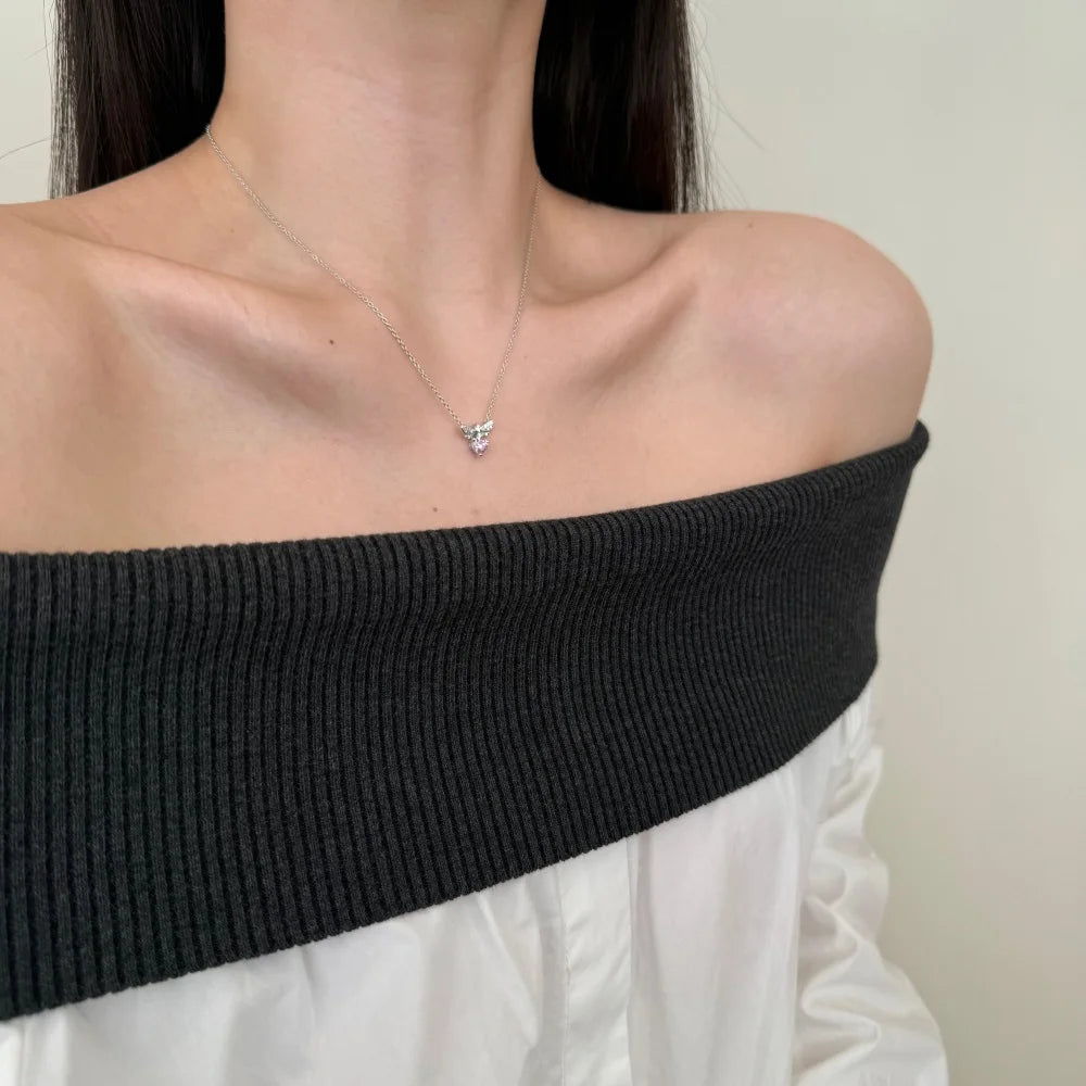 Silver Zircon Heart Cut Bee Pendant Necklace