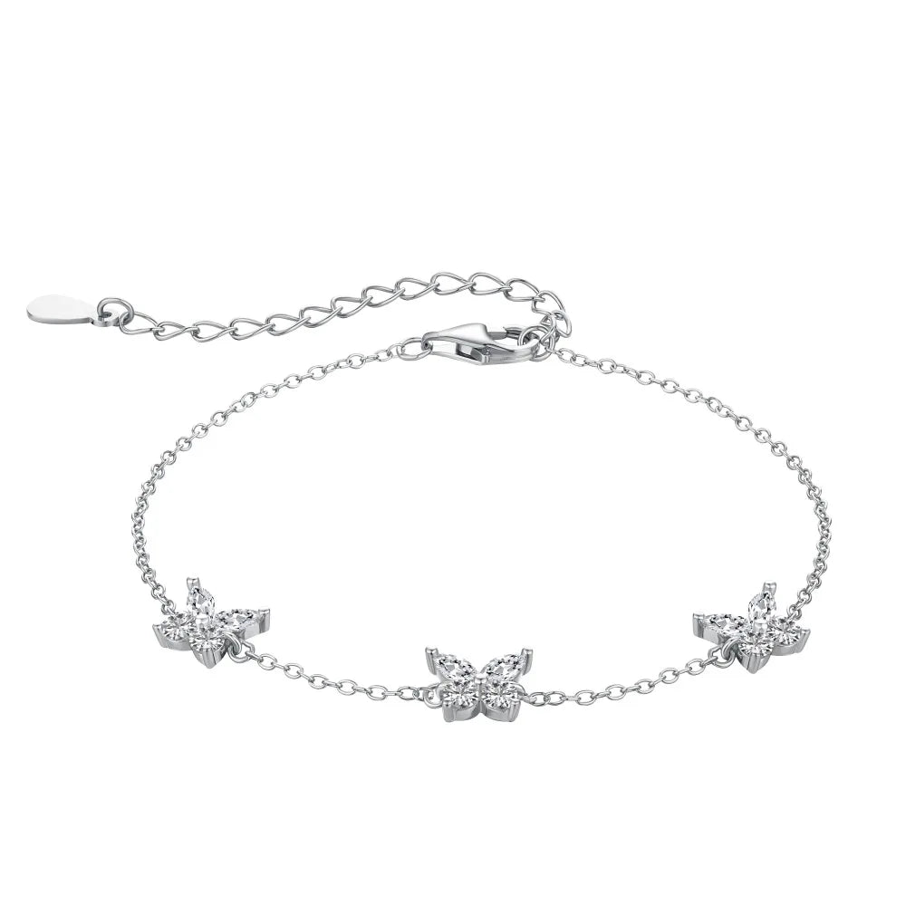 Silver Zircon Marquise Cut Butterfly Charm Bracelet