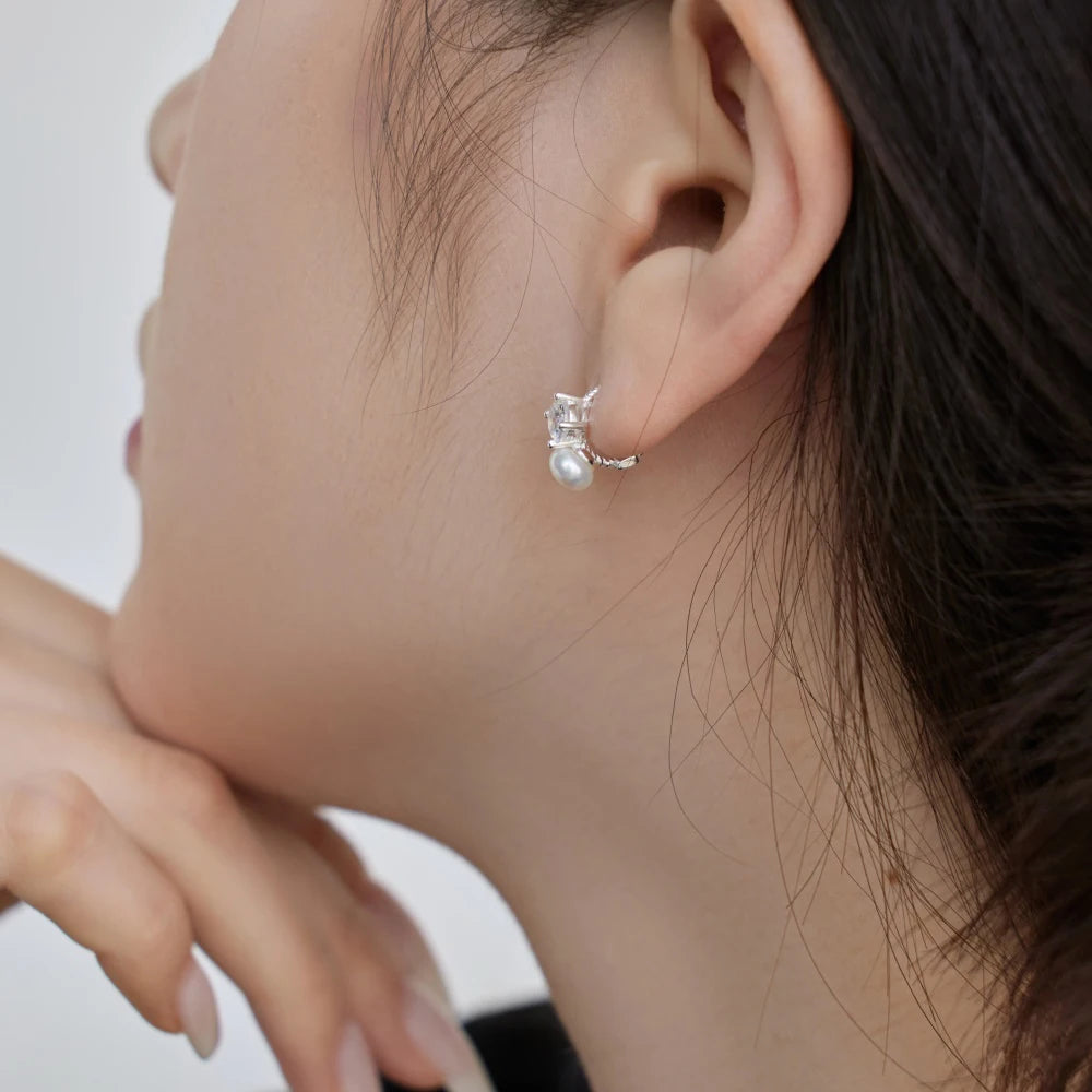 Silver Zircon Round Cut Duel Huggie Earrings