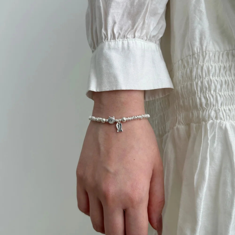 Silver Cat Beaded Bracelet