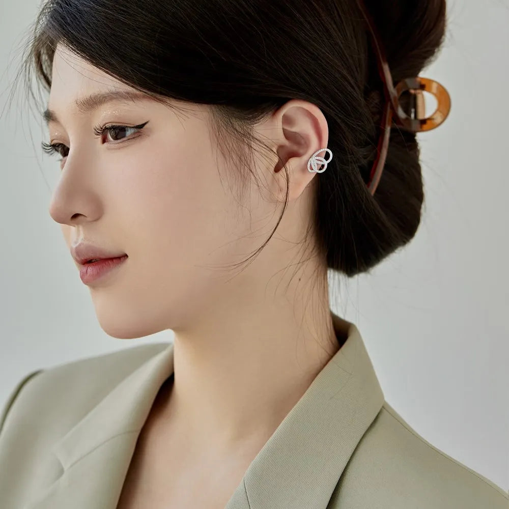 Silver Zircon Round Cut Inlaid Butterfly Wings Ear Studs