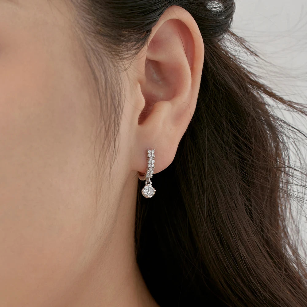 Silver Zircon Round Cut Single Huggie Earrings