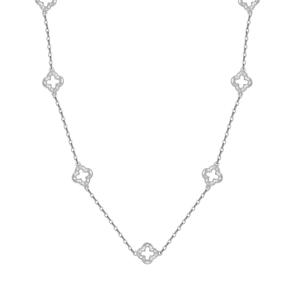 Silver Hollow Layered Clover Chain Necklace