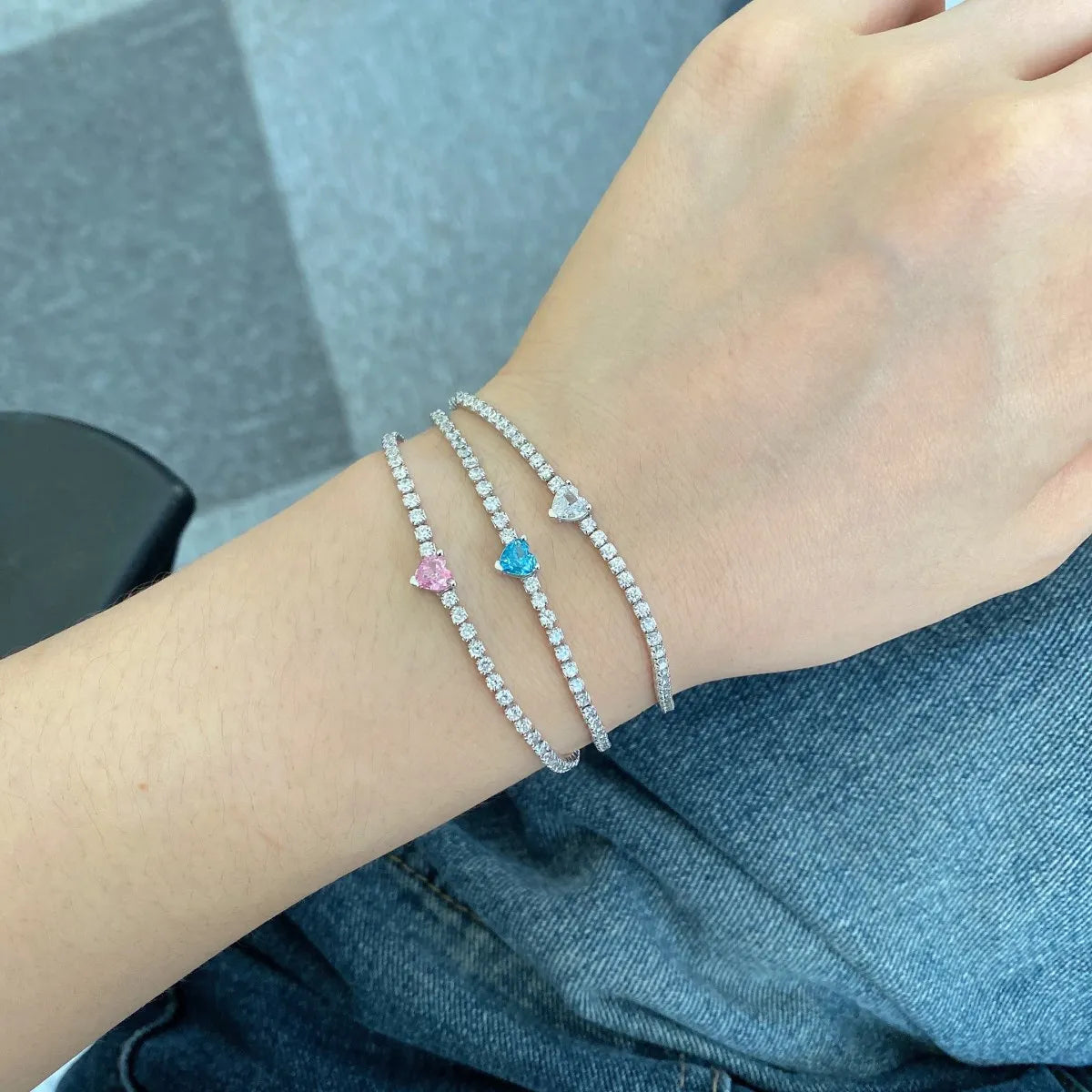 Silver Zircon Heart Cut Classic Tennis Bracelet