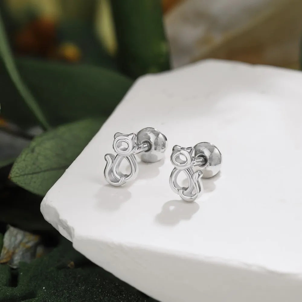 Silver Hollow Cat Ear Studs