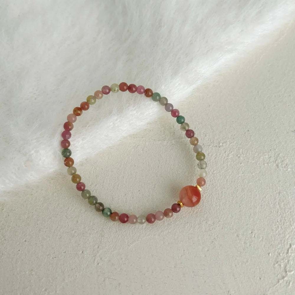 Silver Agate Round Cut Bangles Beaded Bracelet