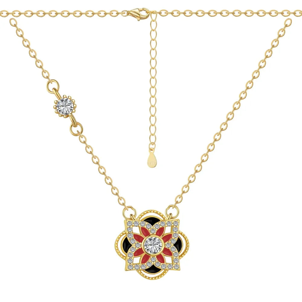 Silver Zircon Round Cut Clover Flower Pendant Necklace